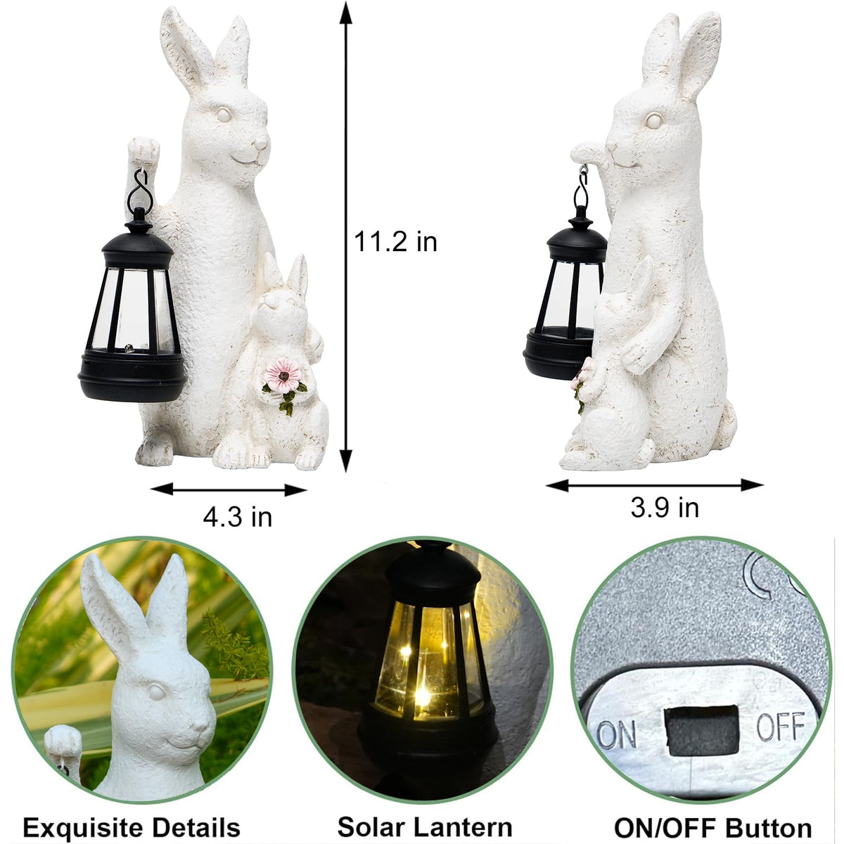 LXOUMEI rabbit figurine with light enhances garden decor and safety at dusk.