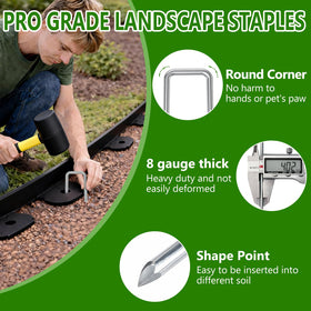 LXVOOEE multi-use stake secures weed barrier and irrigation tubing.