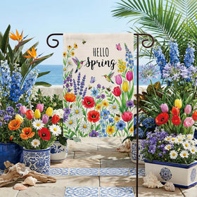Lxyeecwang tulip and lavender motif creates cheerful spring atmosphere.