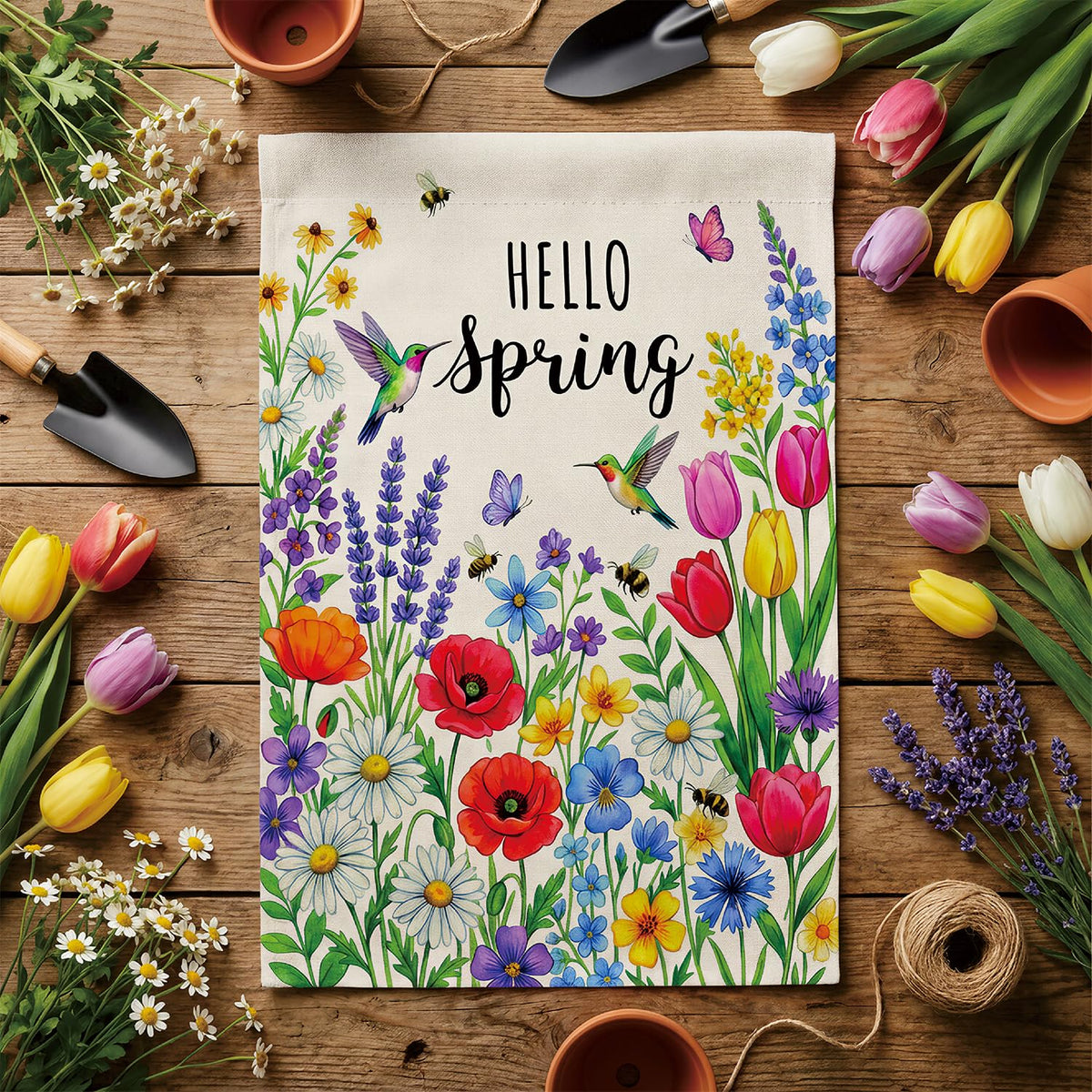 Lxyeecwang outdoor yard flag enhances patios and gardens with vibrant floral accents.