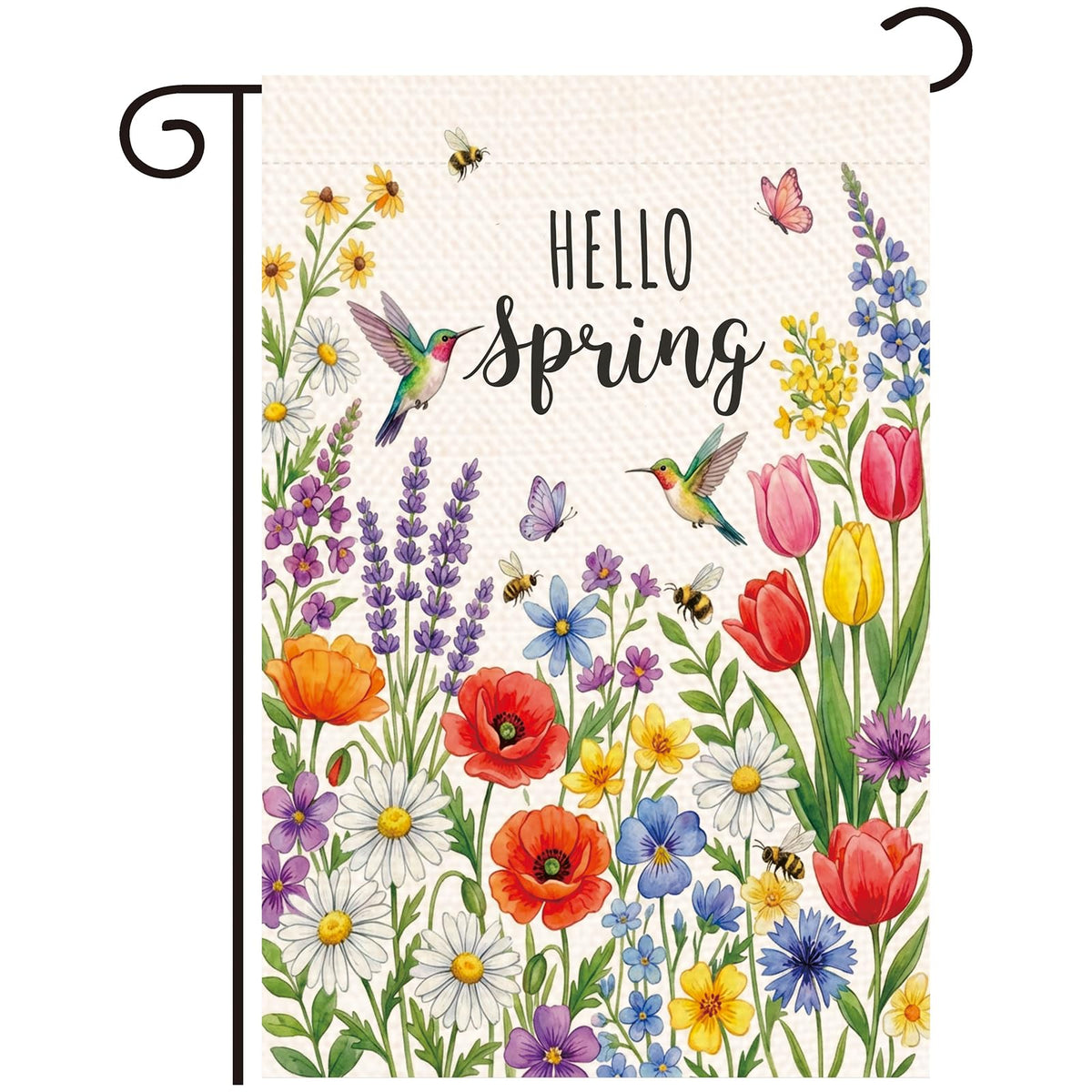 Lxyeecwang floral welcome flag with tulips and lavender for inviting spring curb appeal.