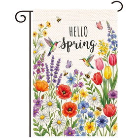Lxyeecwang floral welcome flag with tulips and lavender for inviting spring curb appeal.