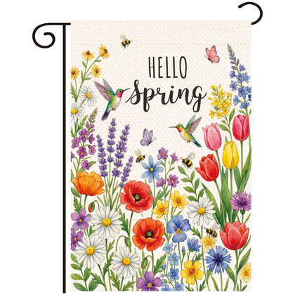 Lxyeecwang floral welcome flag with tulips and lavender for inviting spring curb appeal.