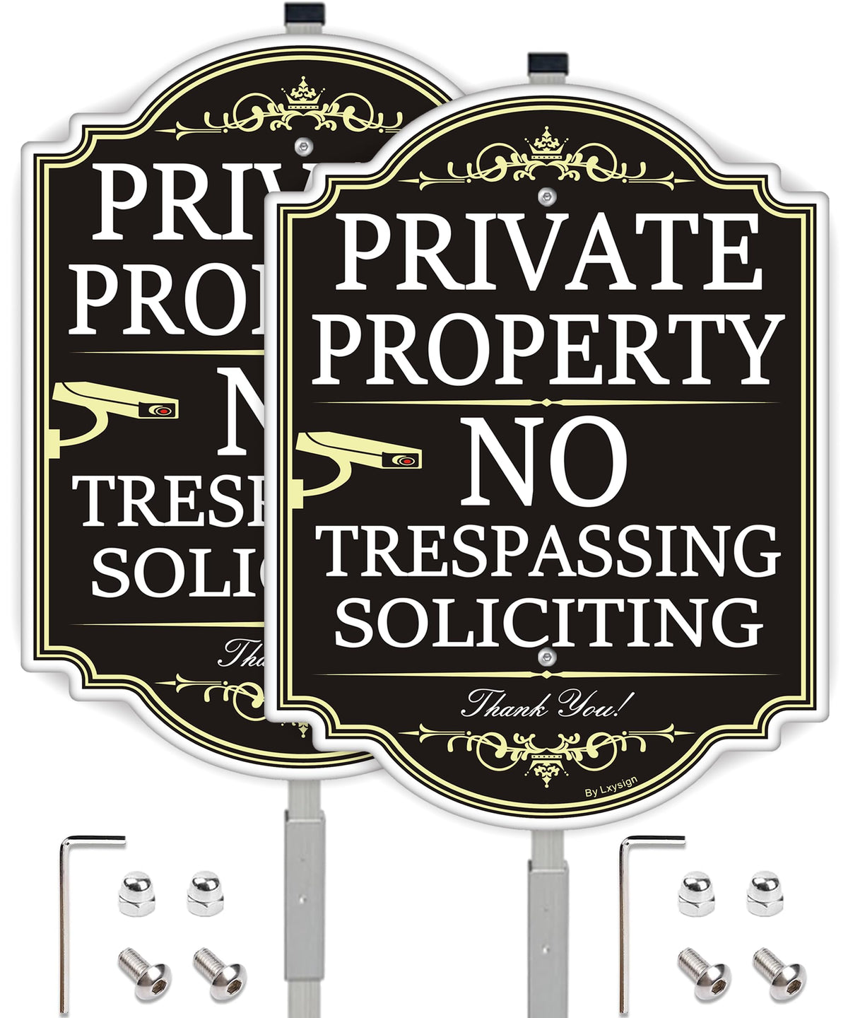 Lxysign no-trespassing sign with 36-inch stake for quick ground installation and visibility.