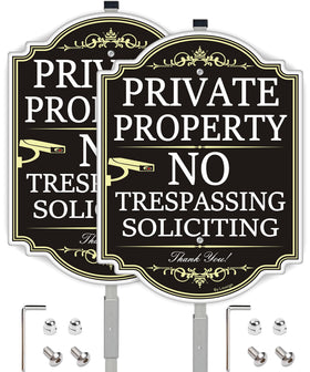 Lxysign no-trespassing sign with 36-inch stake for quick ground installation and visibility.