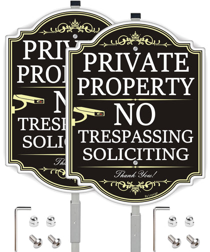 Lxysign no-trespassing sign with 36-inch stake for quick ground installation and visibility.