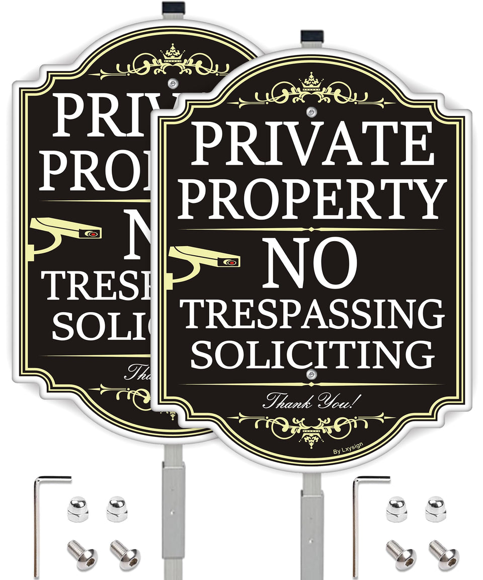 Lxysign no-trespassing sign with 36-inch stake for quick ground installation and visibility.