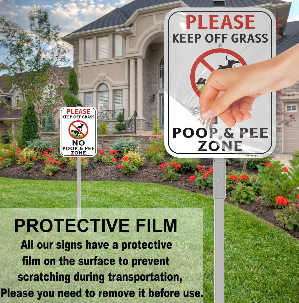Lxysign outdoor sign helps keep grass healthy and boundaries clear.