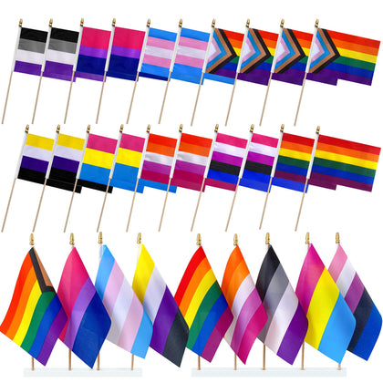 LyButty Progress Rainbow flag on wood stick, vivid for events