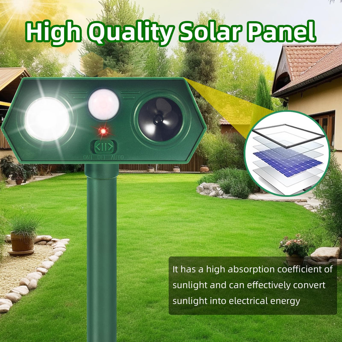 Lycxbfjia motion sensor deterrent covers 110-degree field for active yard protection.