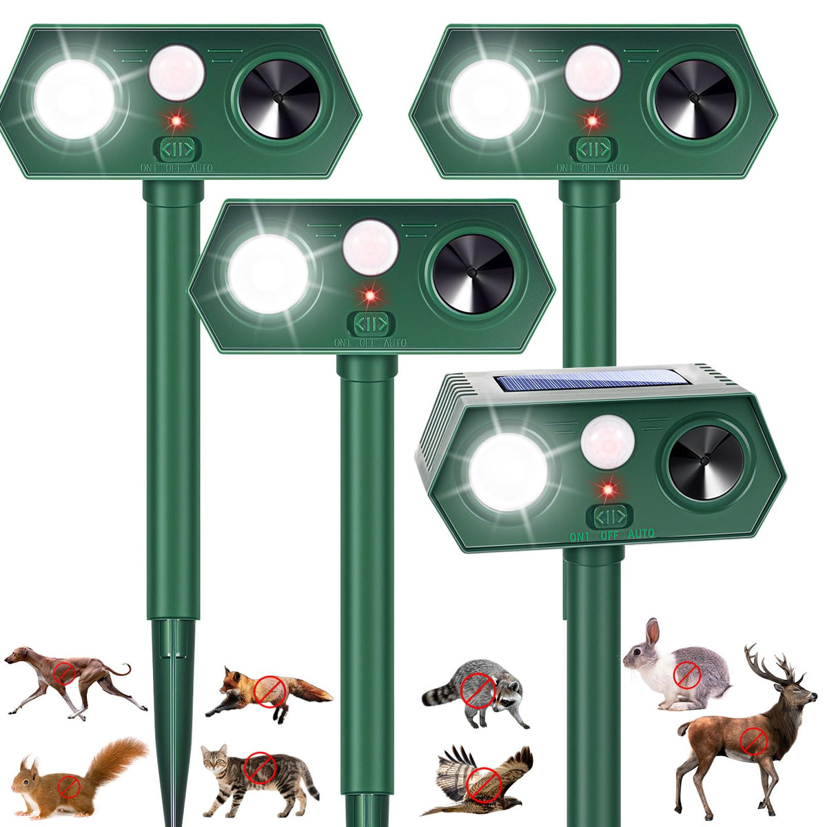 Lycxbfjia solar panel unit powers sun-powered garden deterrence.