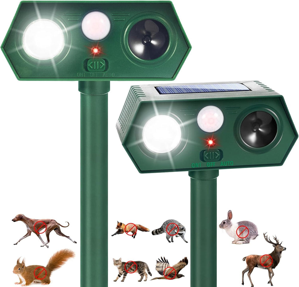 Lycxbfjia solar animal repellent setup with motion-activated protection for gardens.