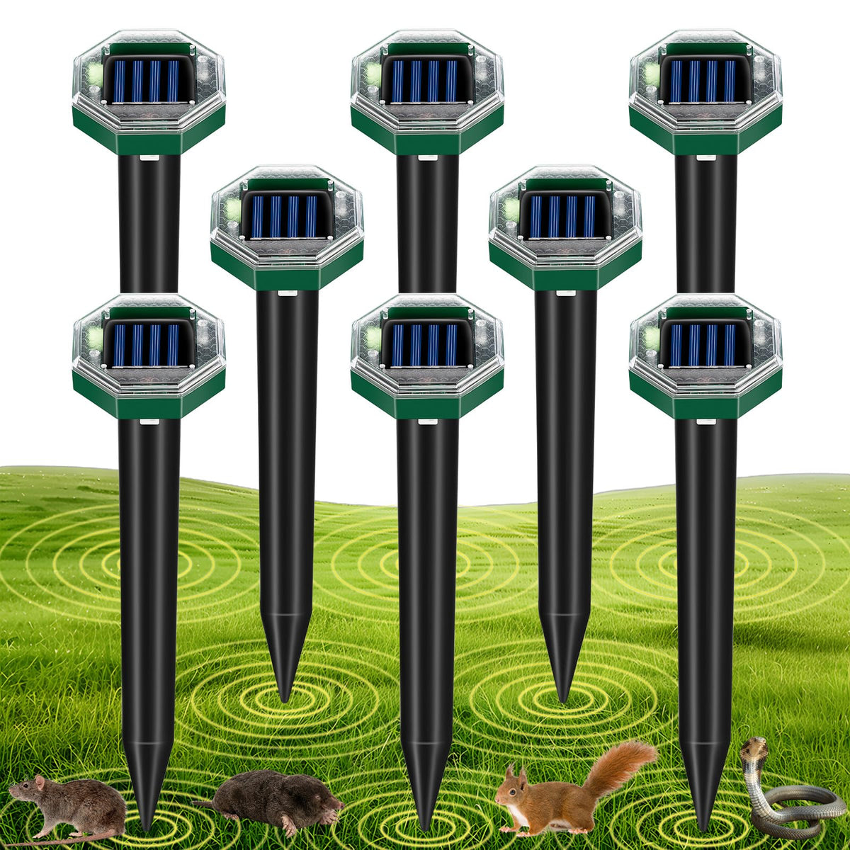 Lycxbfjia solar mole repellent stake front view protects lawns from burrowing moles.