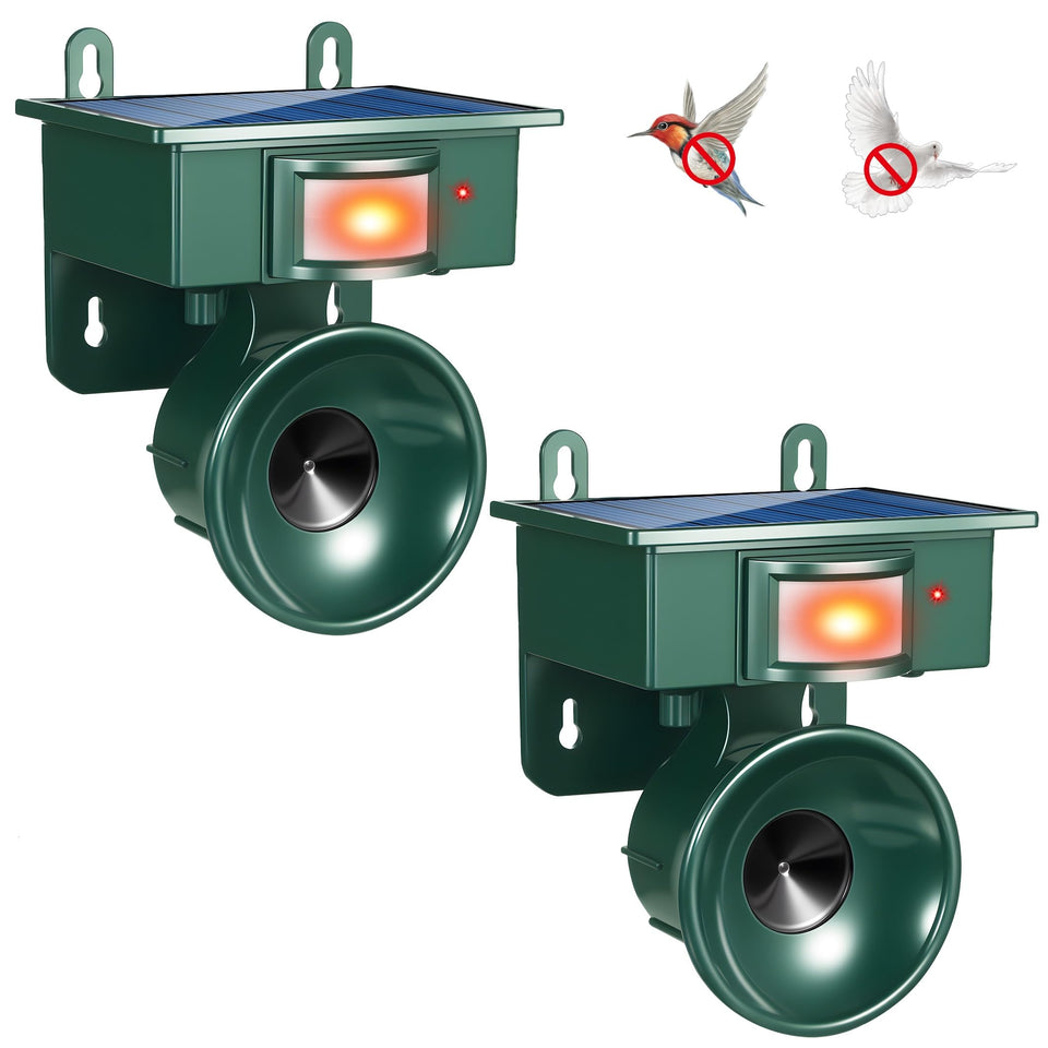 Lycxbfjia solar ultrasonic bird repellent front view deterring pigeons outdoors