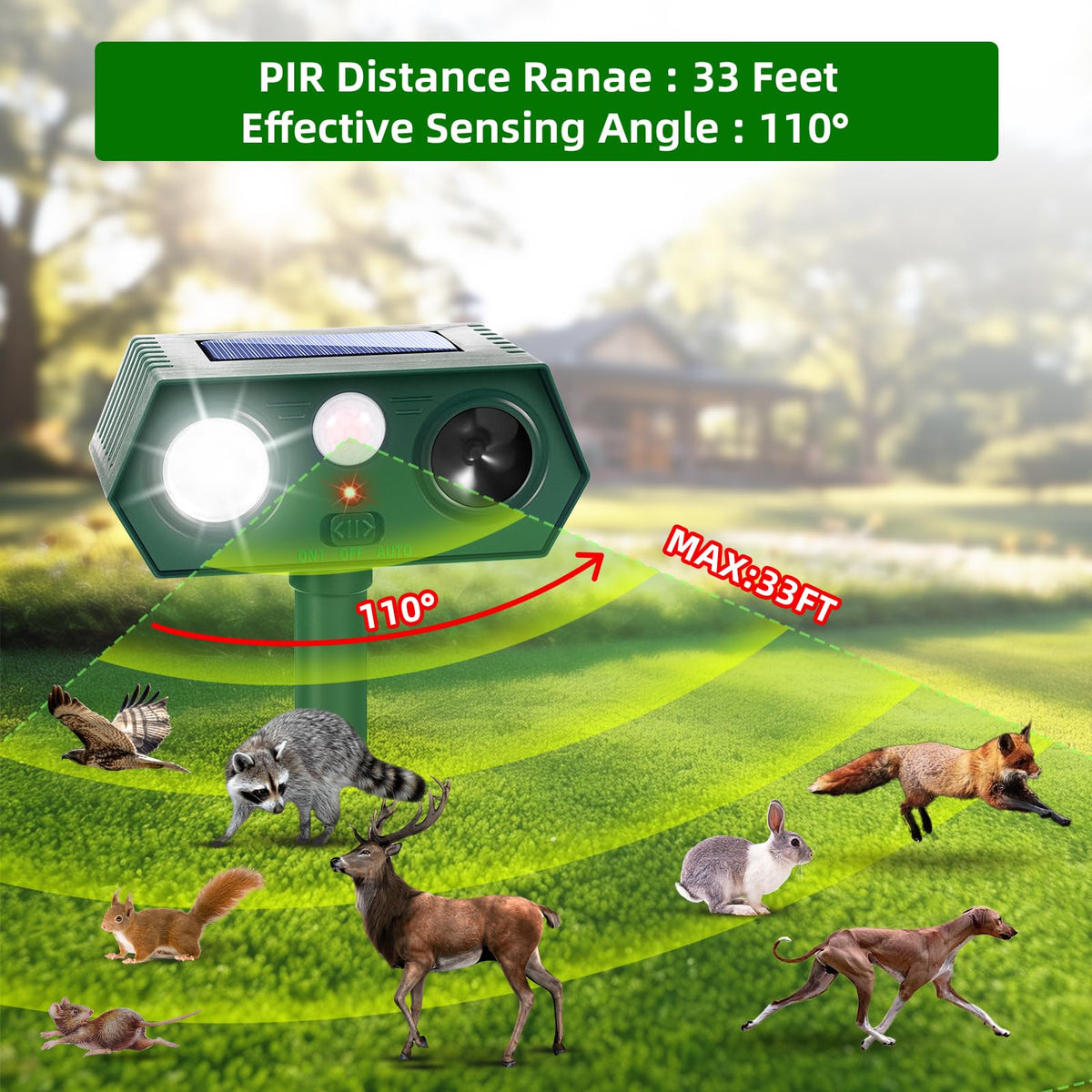 Lycxbfjia ultrasonic deterrent speaker emits signals to deter animals.