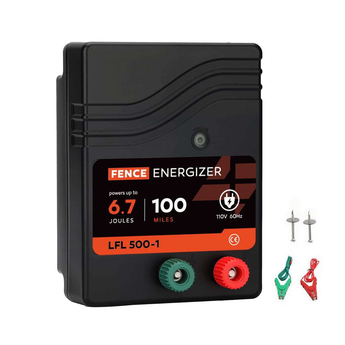 Lydite Fence Charger shows 100 miles coverage for large farms.