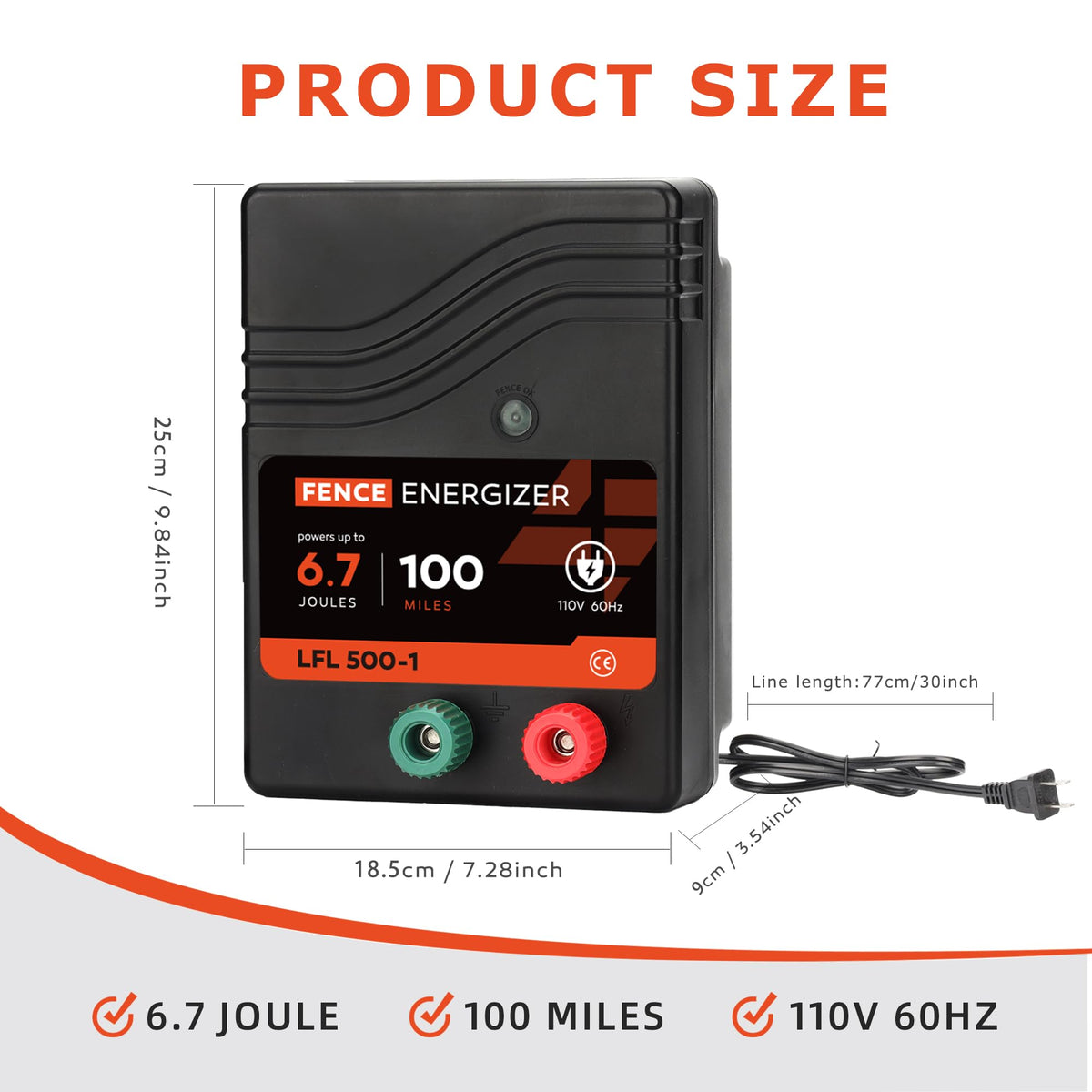 Lydite Fence Charger provides up to 300 acres of secure boundary protection.