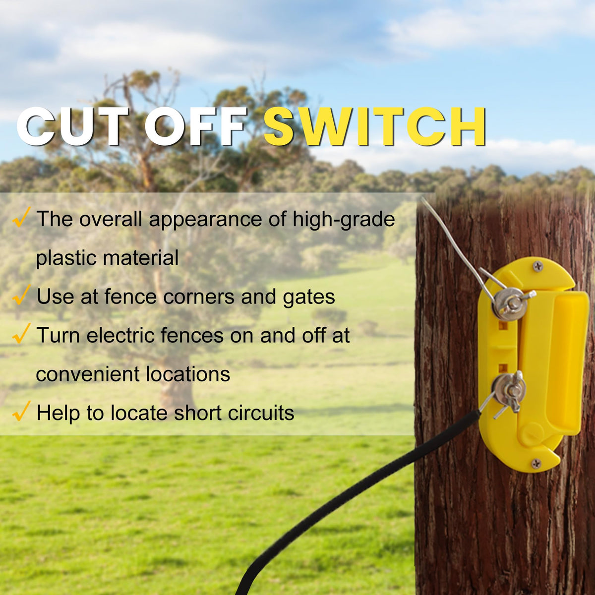 Lydite Fence electric fence switch mounted screws for secure outdoor installation