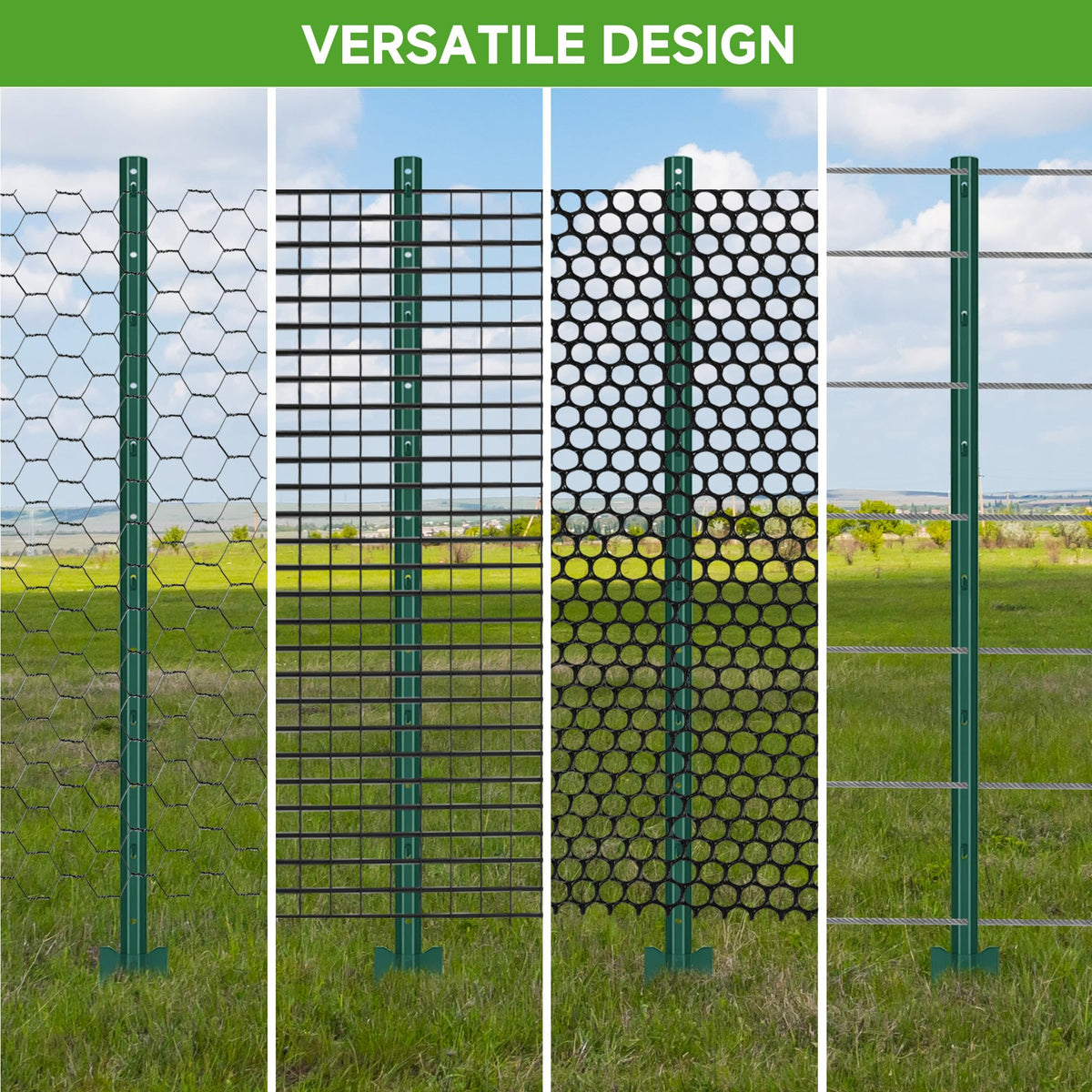 LYDTICK fence post with adjustable tabs to tune tension and stability.