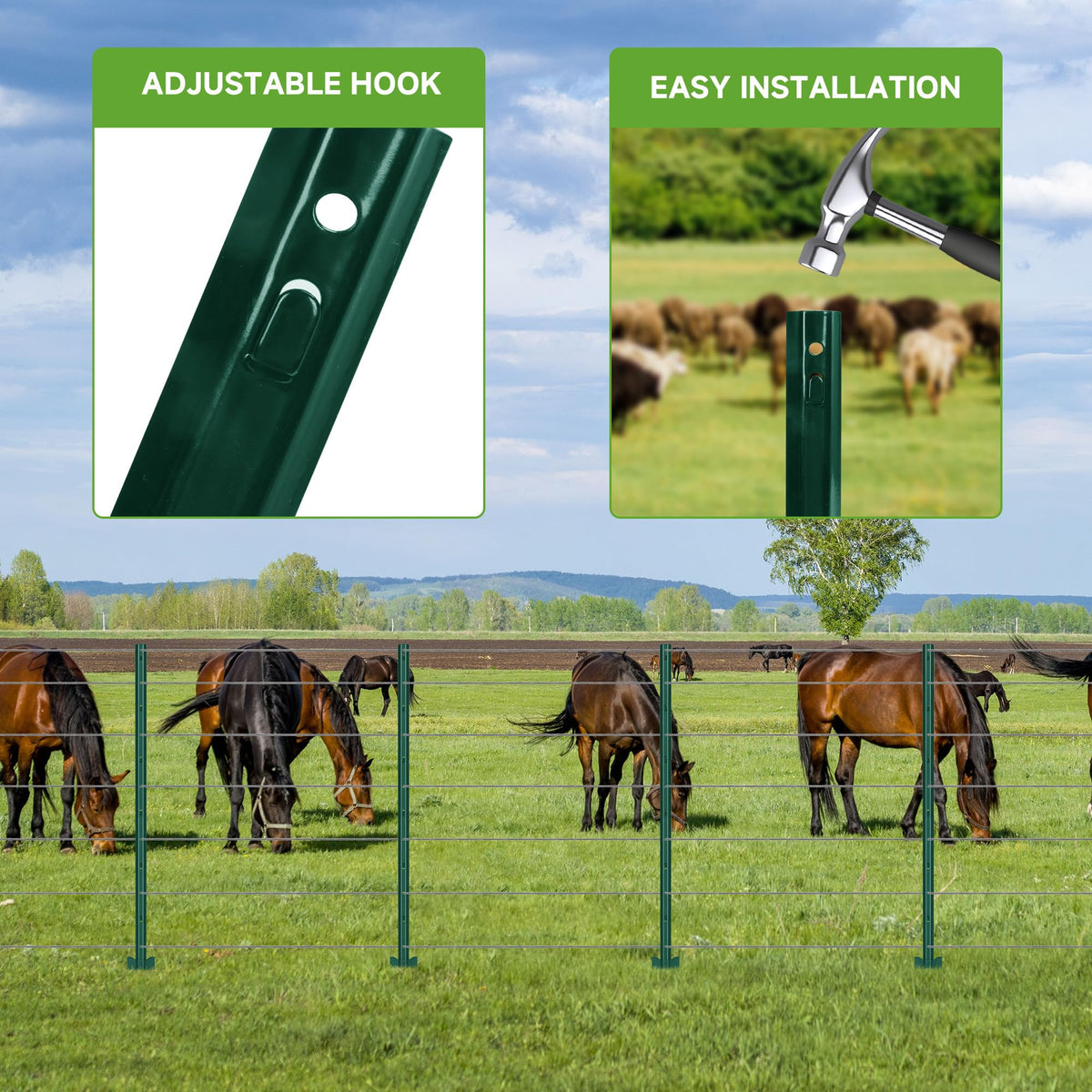 Installation of LYDTICK fence post using a hammer into the ground for secure anchoring.