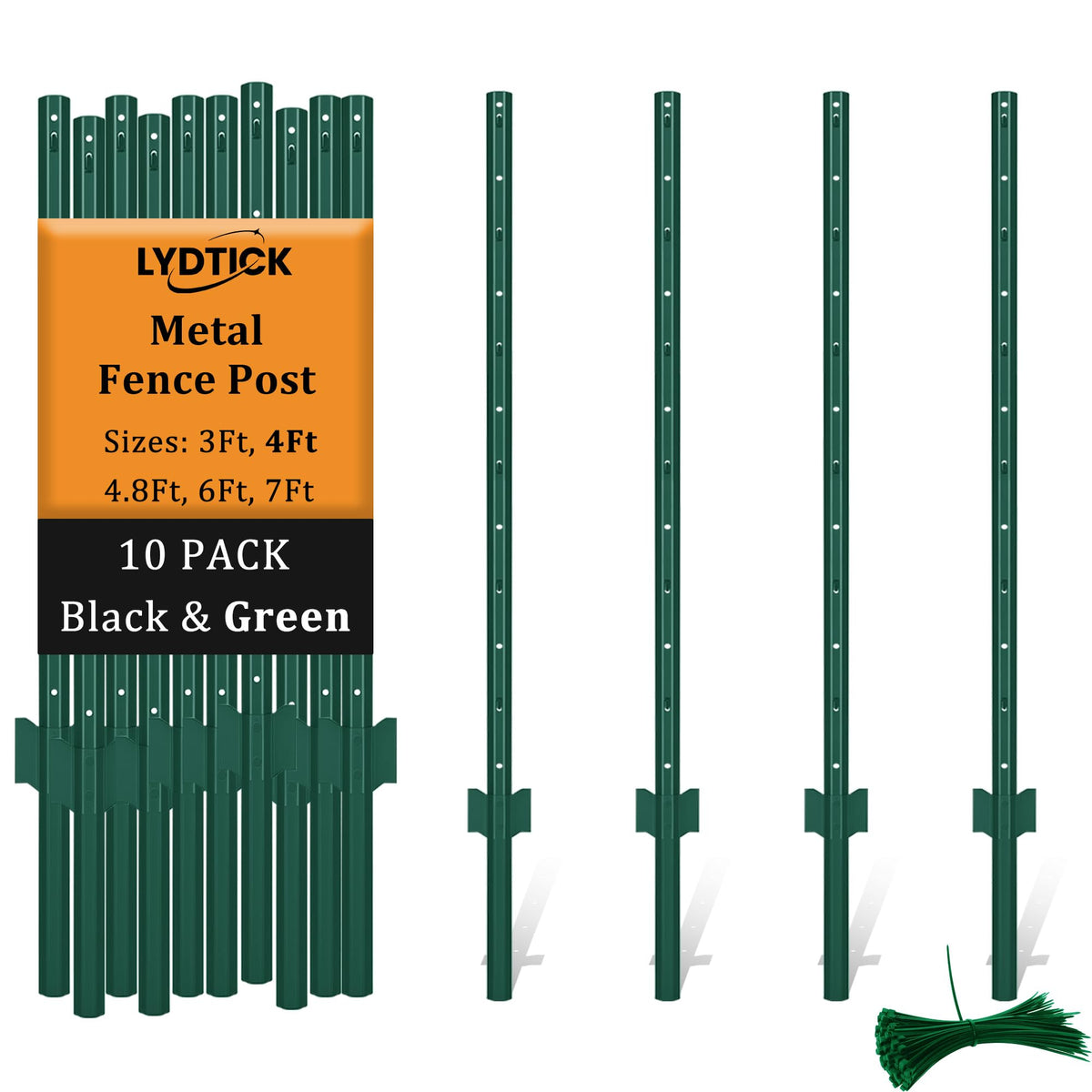 LYDTICK green metal fence posts 4ft, ideal for durable garden fencing.