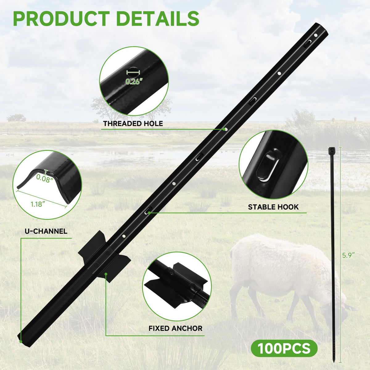 LYDTICK metal fence stakes 3ft black for quick and secure installation