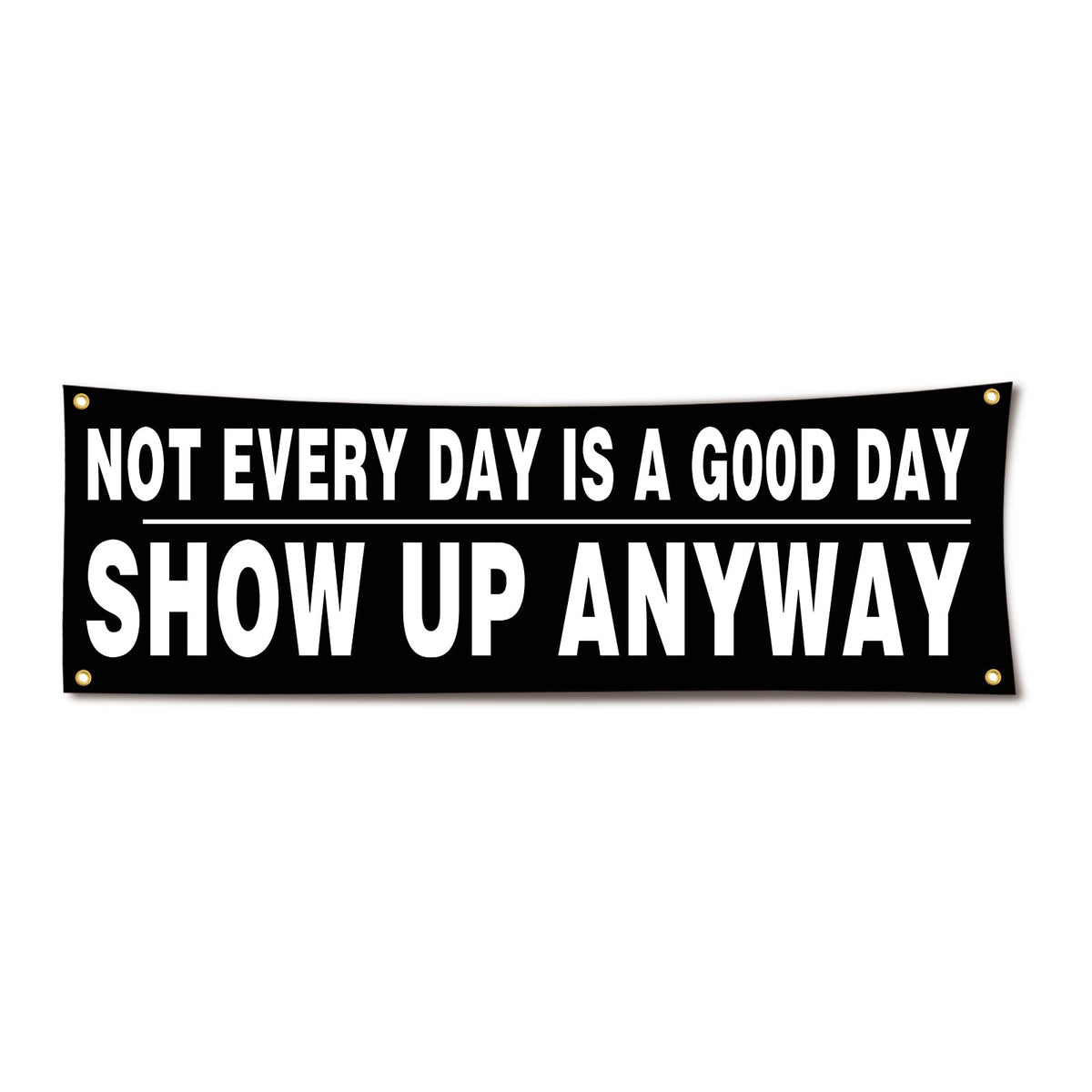 Lyeedoom motivational banner with bold letters boosts gym focus.