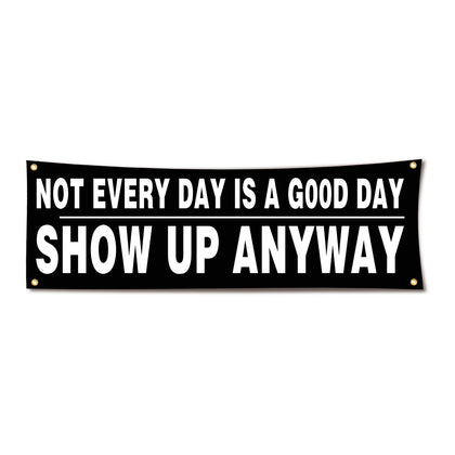 Lyeedoom motivational banner with bold letters boosts gym focus.