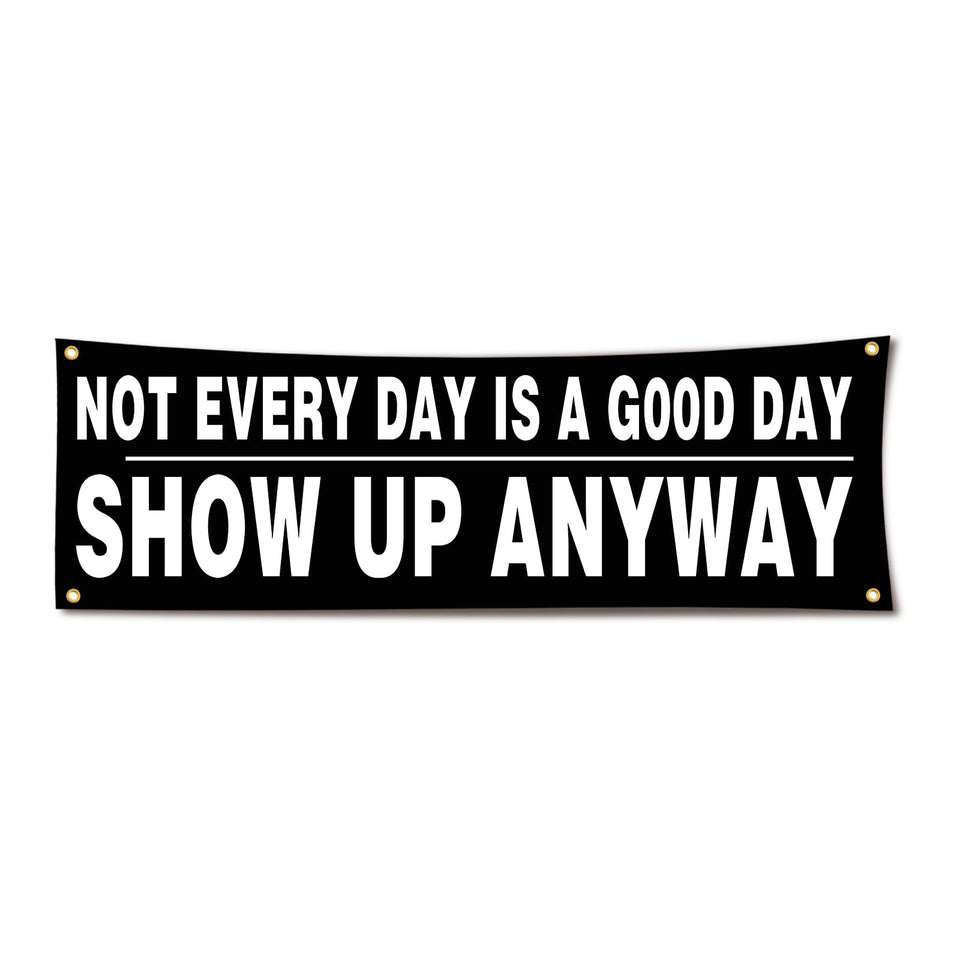 Lyeedoom motivational banner with bold letters boosts gym focus.