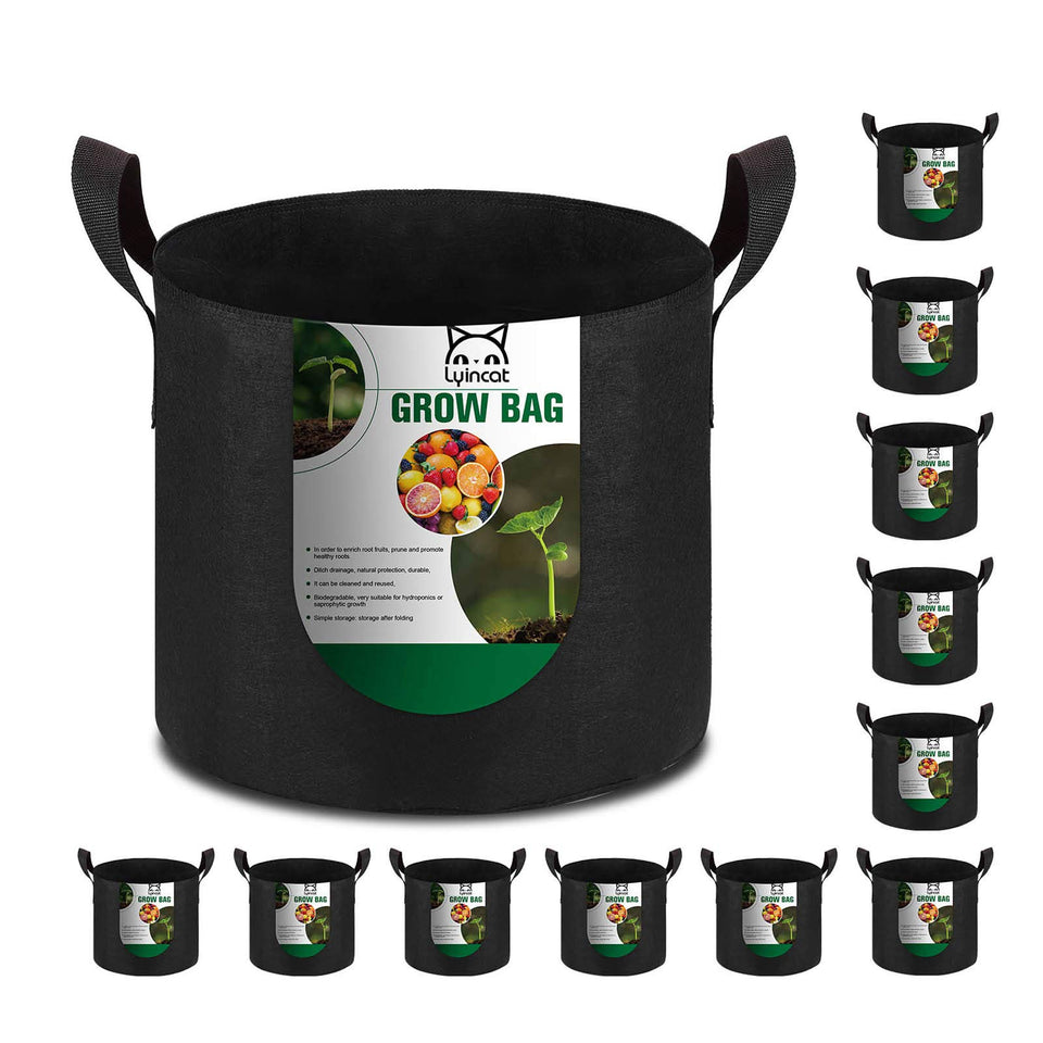 Lyincat 12-pack 15-gallon grow bags ready for versatile container gardening.