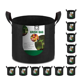 Lyincat 7-gallon grow bag full of soil demonstrates generous capacity for container gardening.