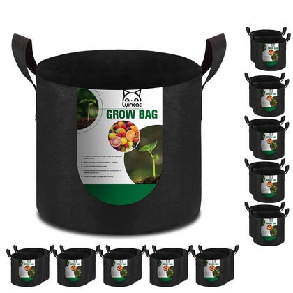 Lyincat 20-pack grow bags feature durable handles for easy transport.