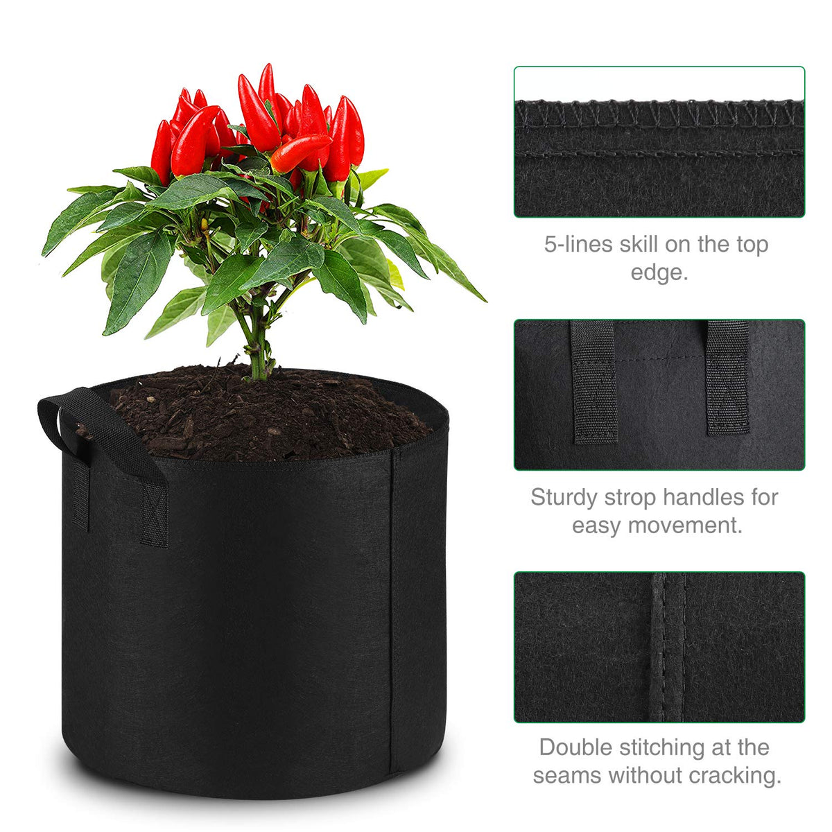 Lyincat grow bags with durable handles for easy transport and placement.