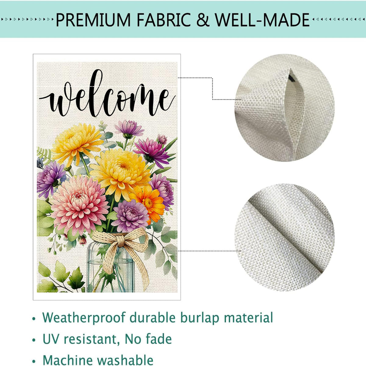 Lyjydnfc mason jar floral welcome flag boosts curb appeal in gardens and porches.