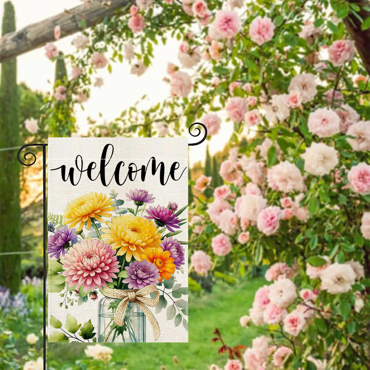 Lyjydnfc 12x18 inch exterior flag adds festive charm to any outdoor space.