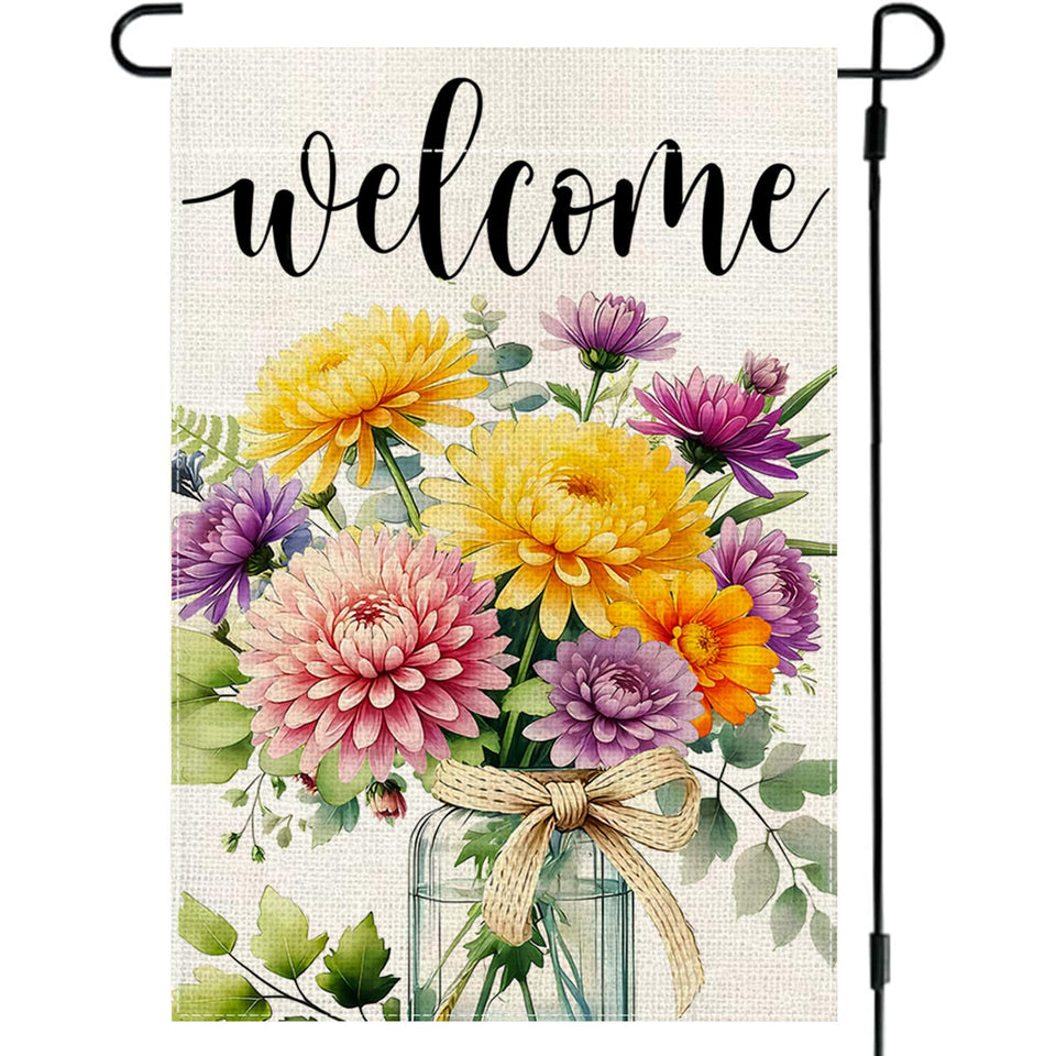 Lyjydnfc spring summer flower garden flag with mason jar motif for welcoming outdoor spaces.