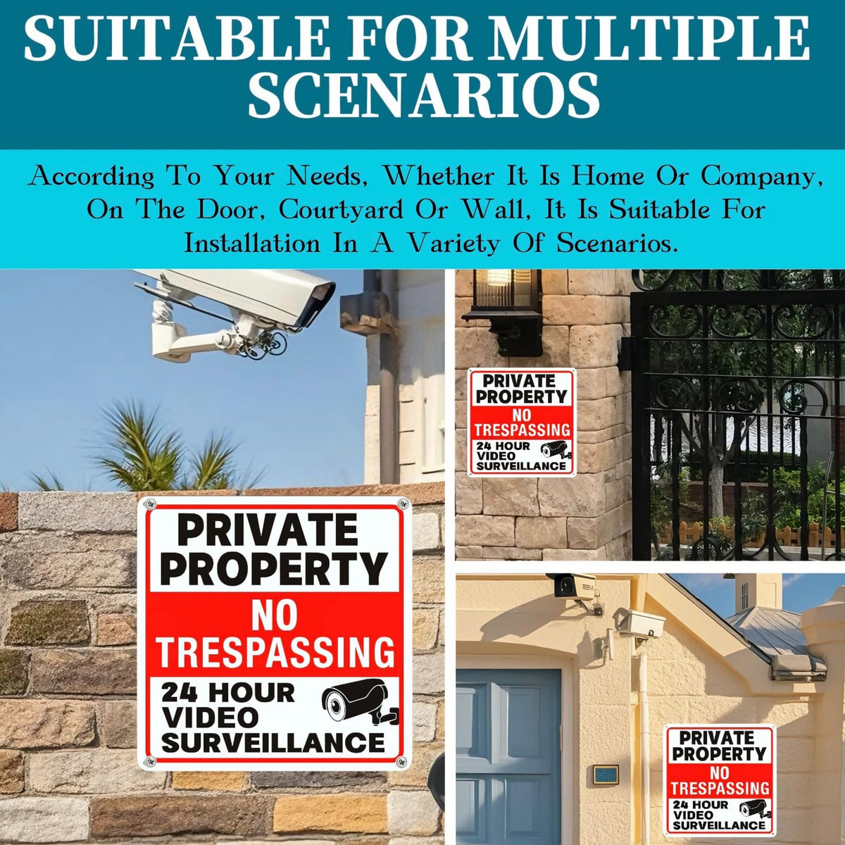 Lykjdnz No Trespassing Sign shows four corner holes for easy mounting.