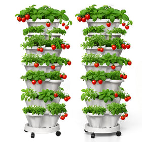 Lykvrii 7-tier strawberry planters in white for space-saving vertical gardening.