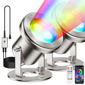 LyLmLe LED pond light with app control for customizable colors and scenes.