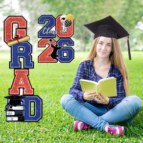 Lynumtw large outdoor grad signs decorating lawns for graduation events.