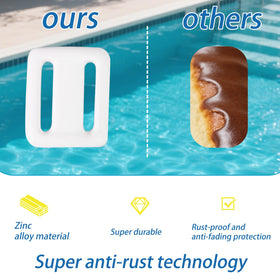 Lyreh pool anchor in use securing a fountain and a toy