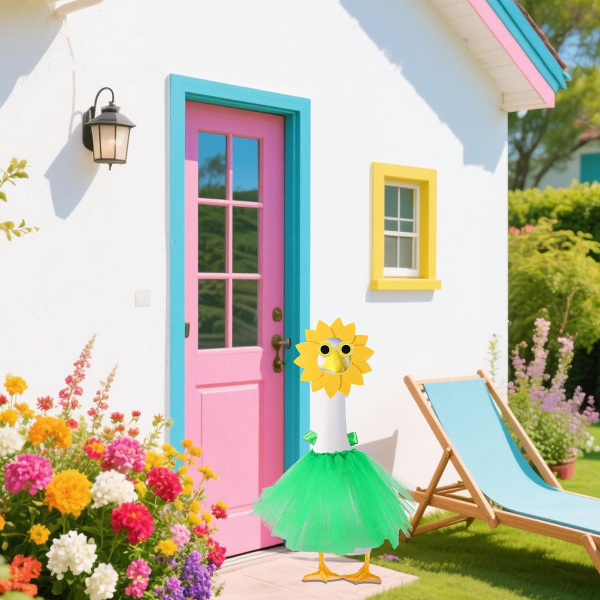 Lyreh summer porch-goose scene showcasing cheerful color mix