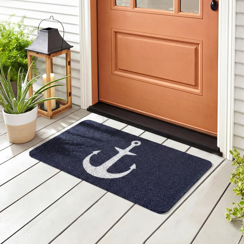 Lyrow anchor doormat with navy anchor pattern for stylish entryways and non-slip protection