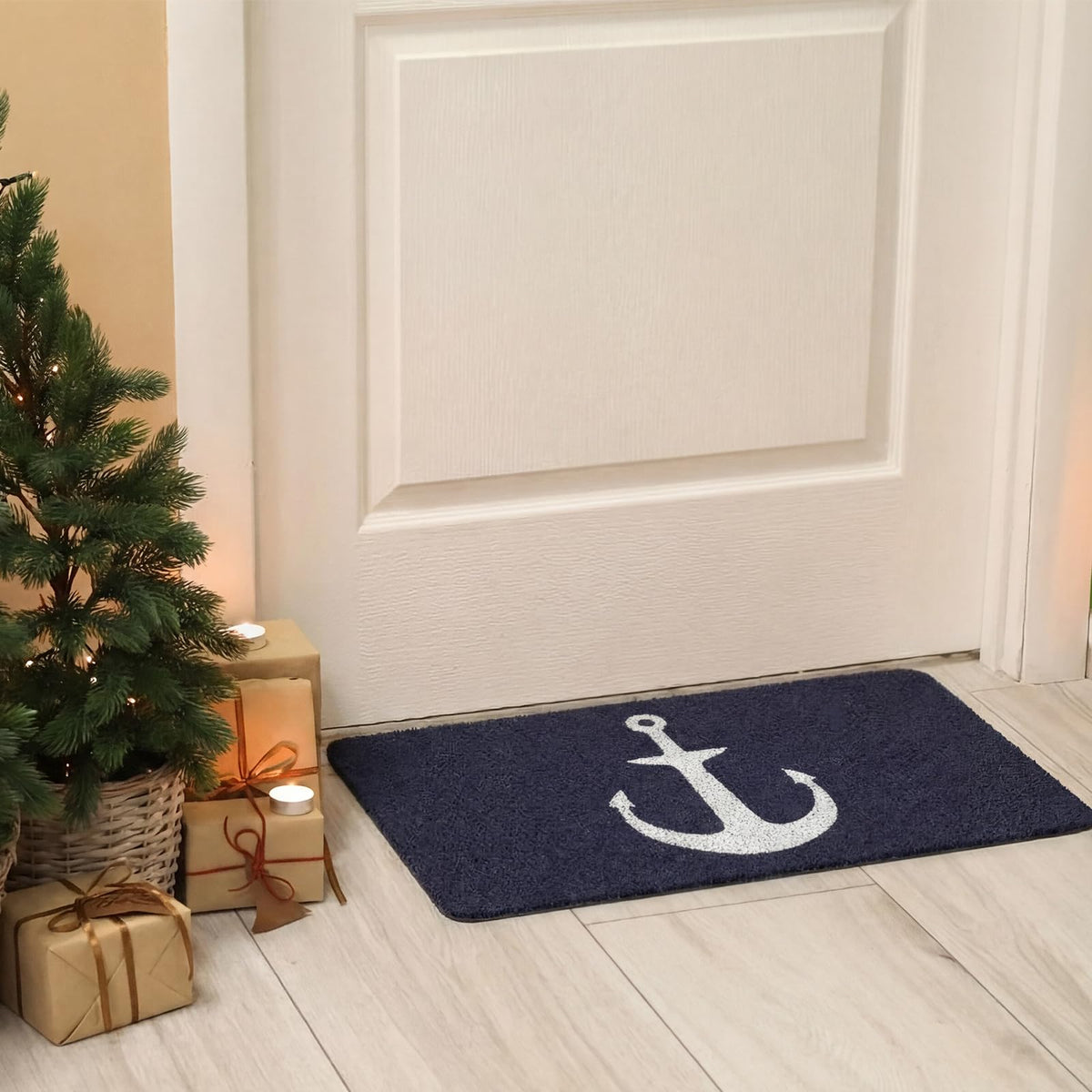 Lyrow nautical entryway doormat in navy adds coastal vibe to home