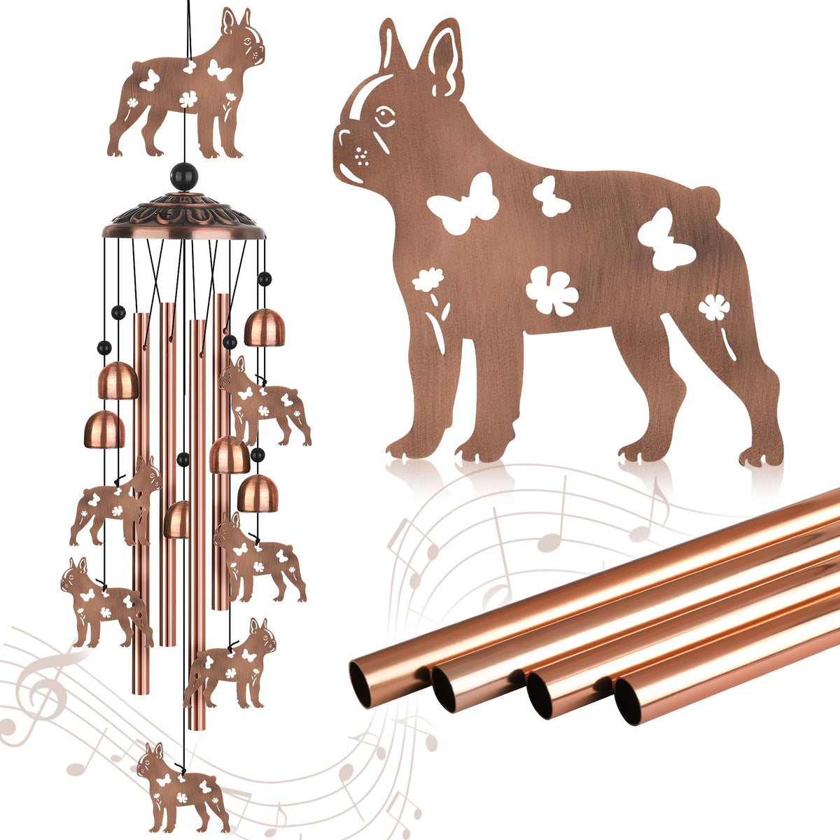 LYWUU wind chime packaging showcases the Boston Terrier gift