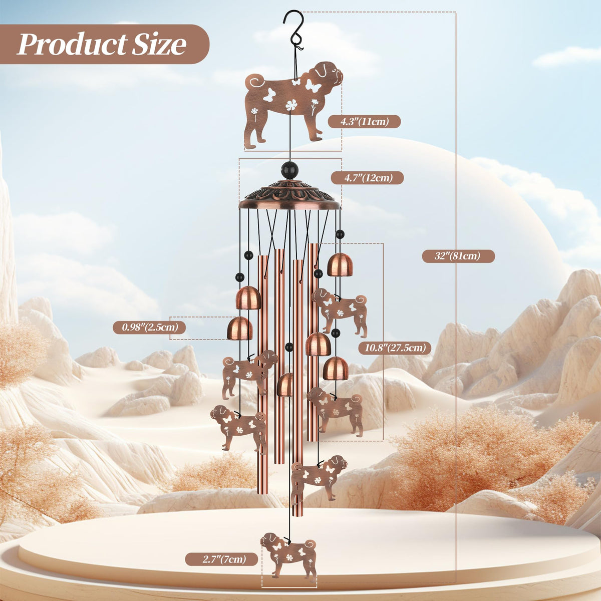 LYWUU pug wind chime makes a thoughtful gift for dog lovers.