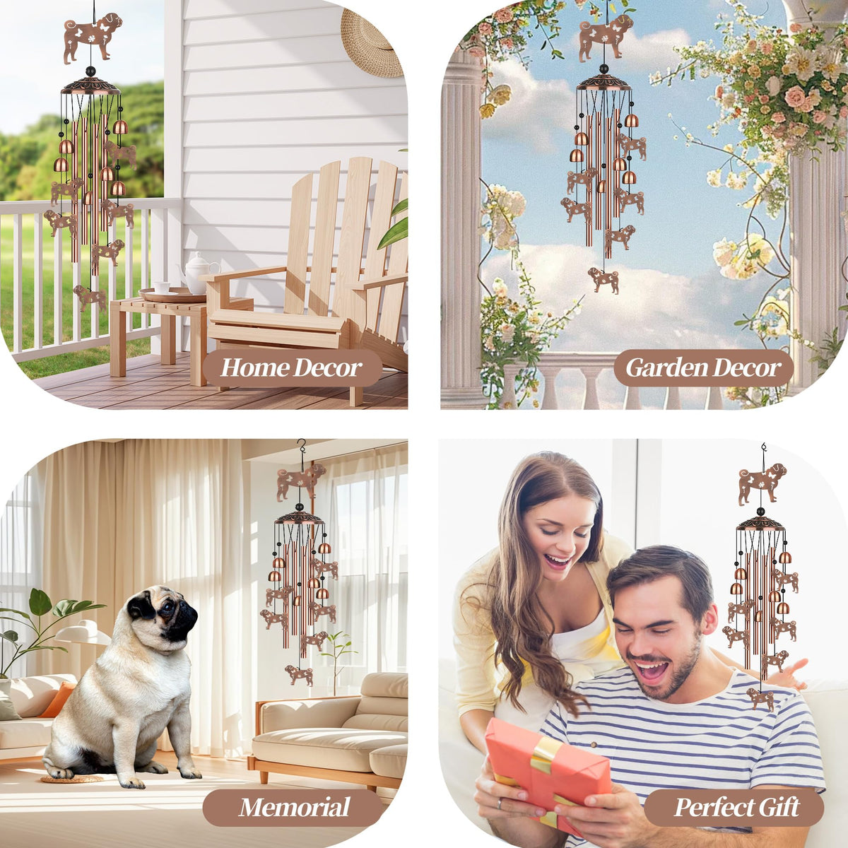 LYWUU pug wind chime comes in a black gift box for gifting.