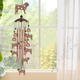 LYWUU pug wind chime in metal design for garden ambiance and long-lasting color.