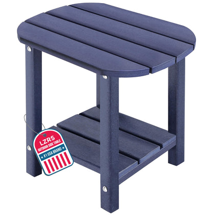 LZRS 2-tier patio table in navy blue with wood texture for outdoor lounging.
