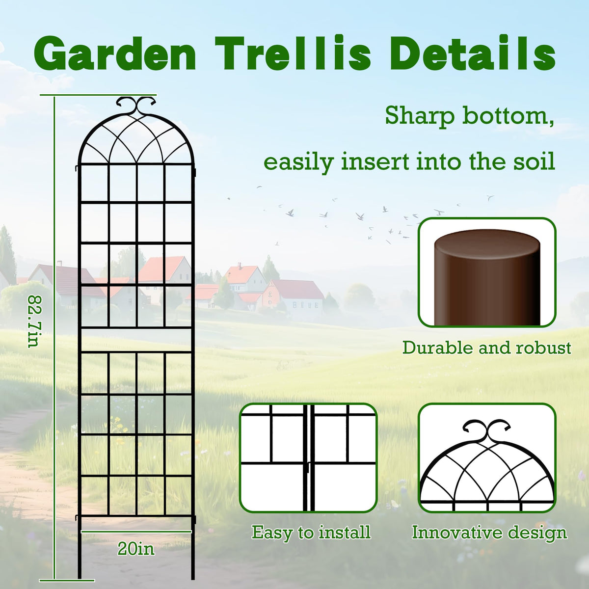 LZRS arch trellis supports roses and climbing plants in a garden setting.
